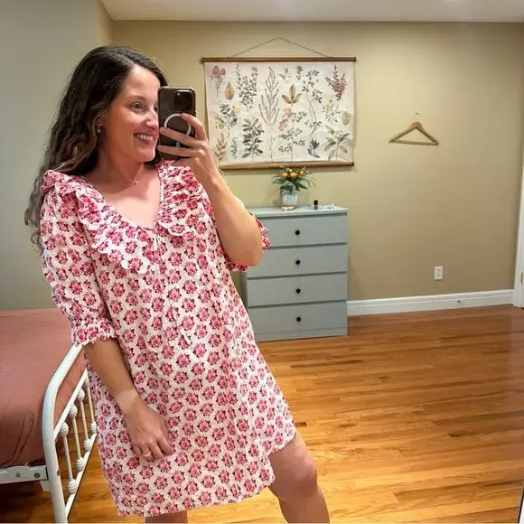 NWT Tuckernuck Pink City Prints Pink White Floral Block Printed Mini Dress Small